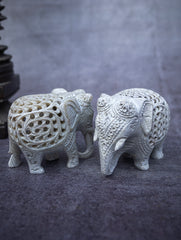 Soapstone Filigree Elephant Duo Curio