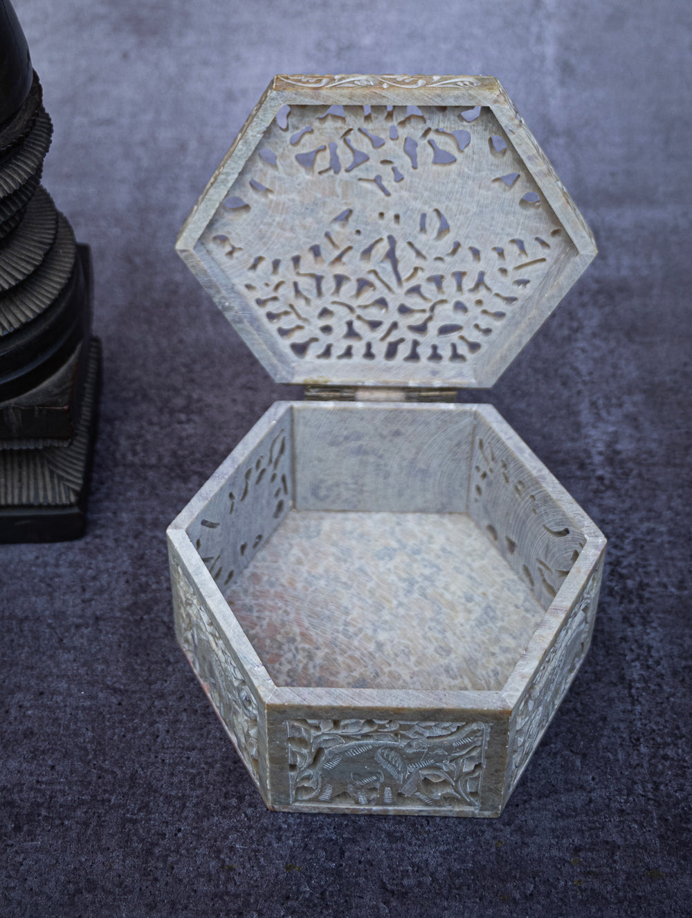 Soapstone Filigree Hexagon Box