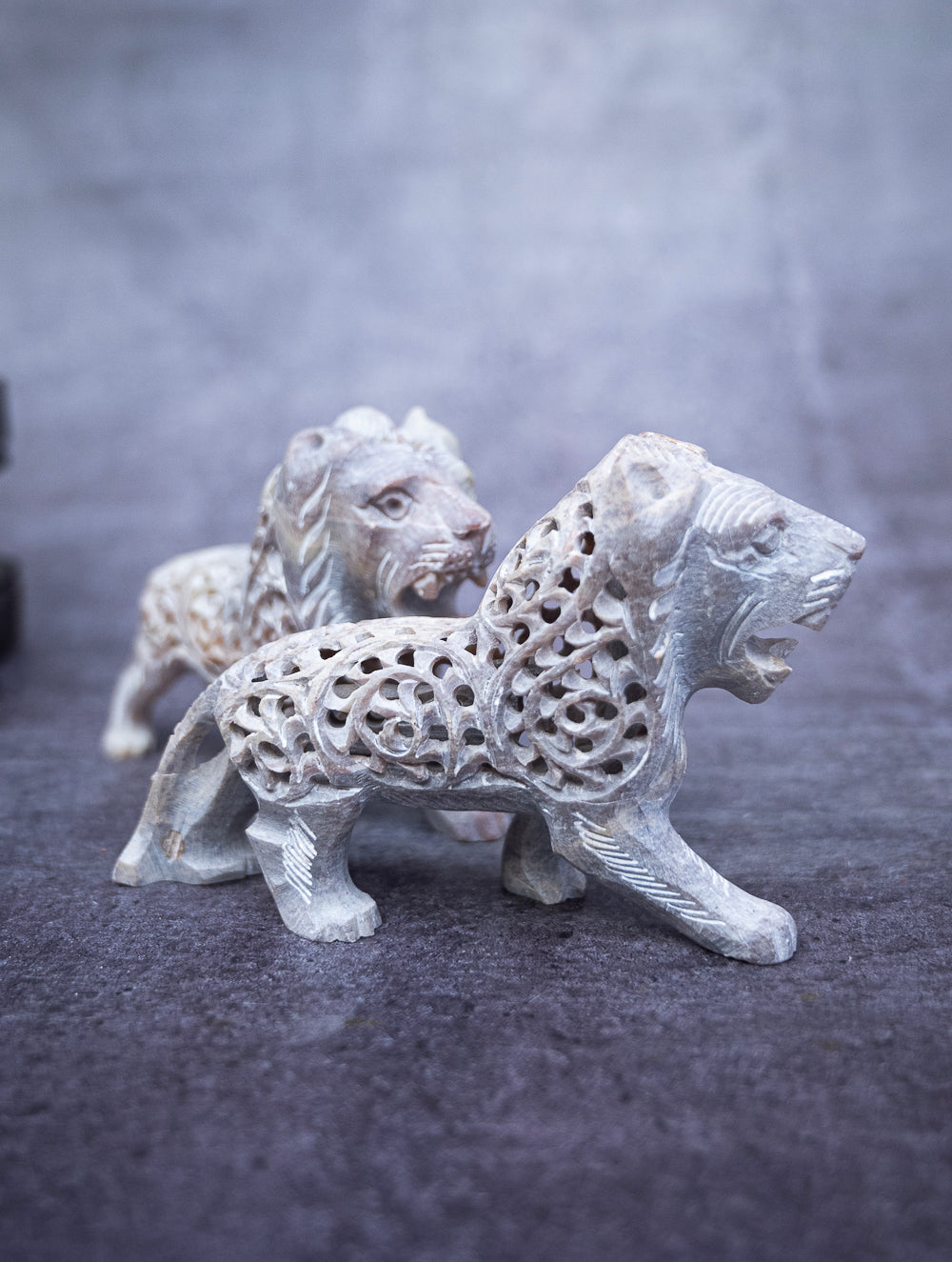 Soapstone Filigree Lion Duo Curio
