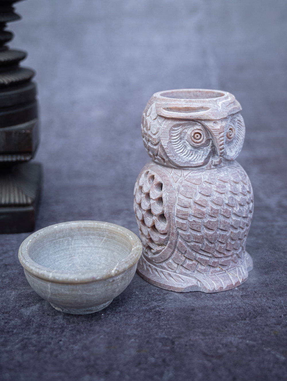 Soapstone Filigree Owl Tea Light Holder