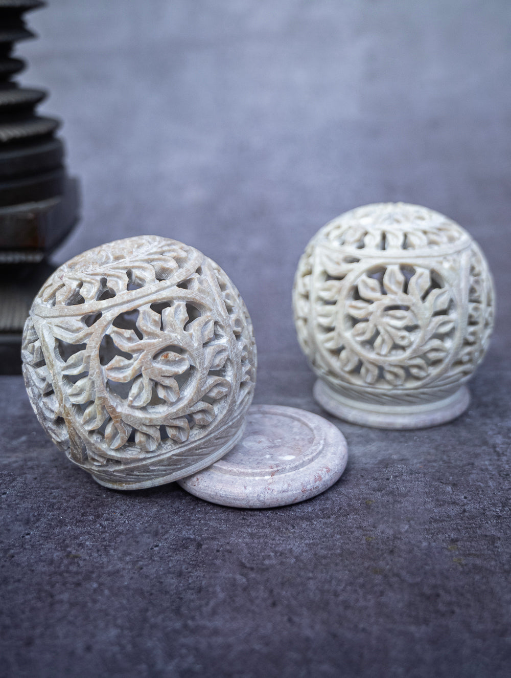 Soapstone Filigree Round Tea Light Holder
