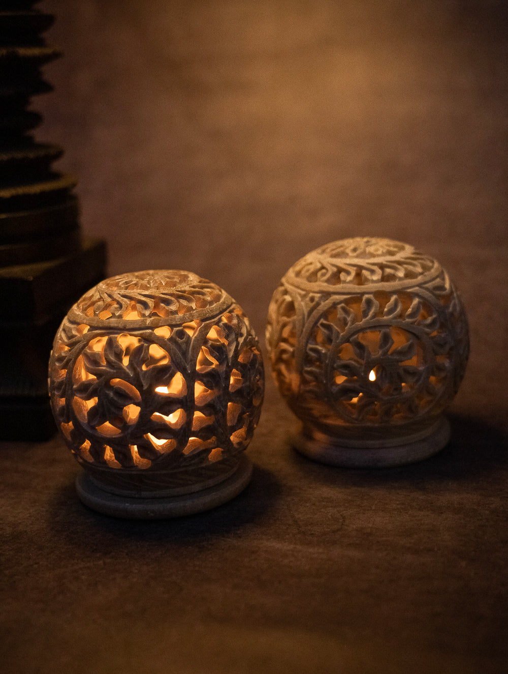 Soapstone Filigree Round Tea Light Holder