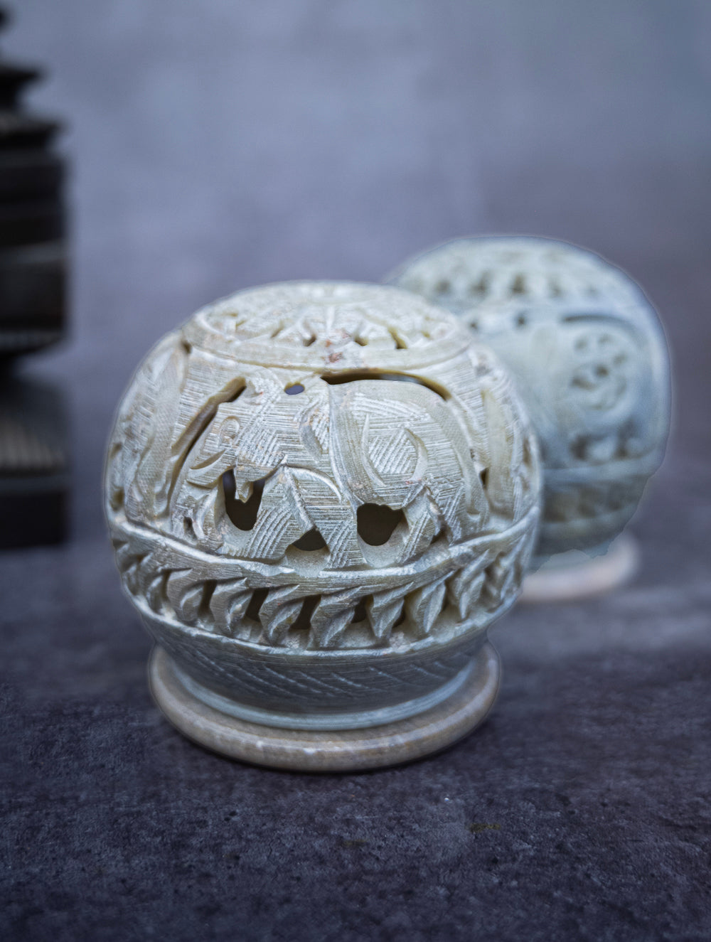 Soapstone Filigree Round Tea Light Holder