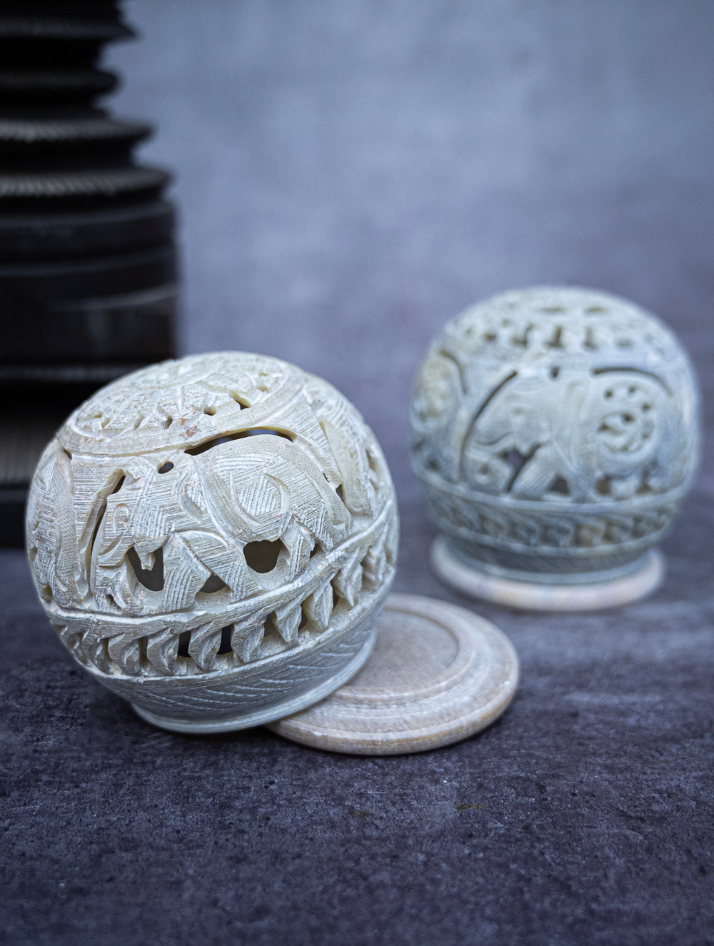 Soapstone Filigree Round Tea Light Holder