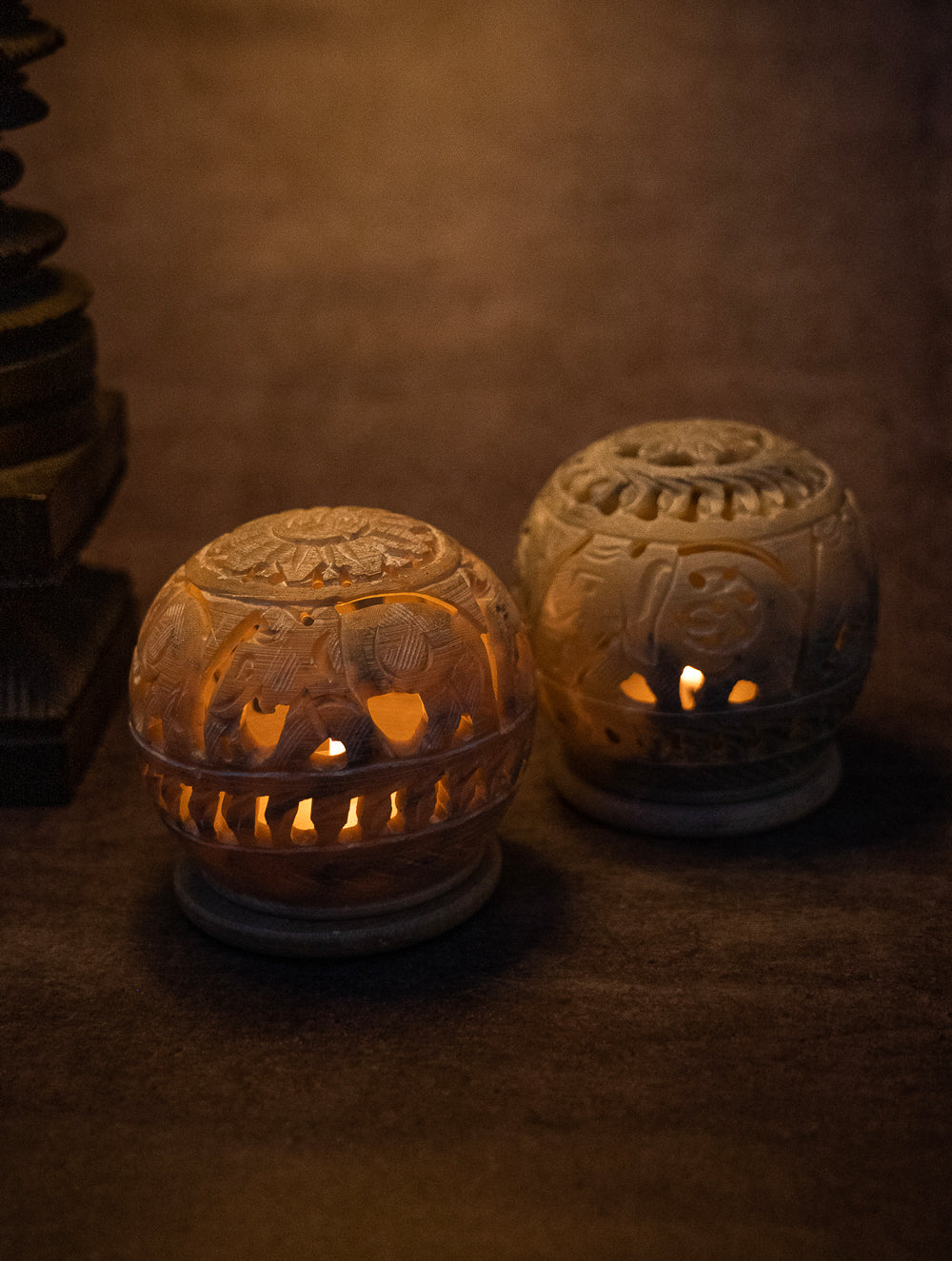 Soapstone Filigree Round Tea Light Holder