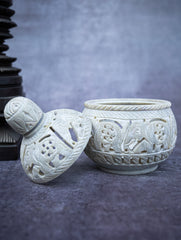 Soapstone Filigree Round Tea Light Holder