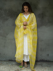 Soft Kota Silk Lehariya Dupatta - Lemon