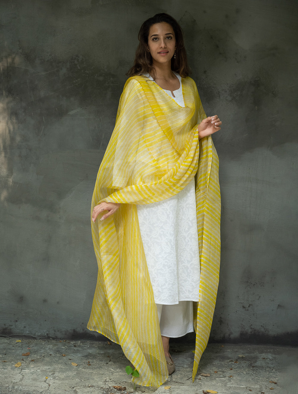 Soft Kota Silk Lehariya Dupatta - Lemon