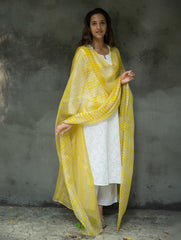 Soft Kota Silk Lehariya Dupatta - Lemon