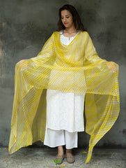 Soft Kota Silk Lehariya Dupatta - Lemon