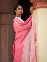 Soft & Light. Handwoven Bengal Cotton Saree - Gulabsi