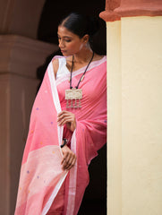 Soft & Light. Handwoven Bengal Cotton Saree - Gulabsi