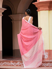 Soft & Light. Handwoven Bengal Cotton Saree - Gulabsi