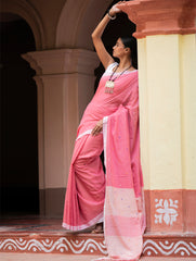 Soft & Light. Handwoven Bengal Cotton Saree - Gulabsi