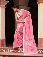 Soft & Light. Handwoven Bengal Cotton Saree - Rose Tones