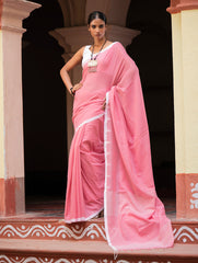 Soft & Light. Handwoven Bengal Cotton Saree - Rose Tones