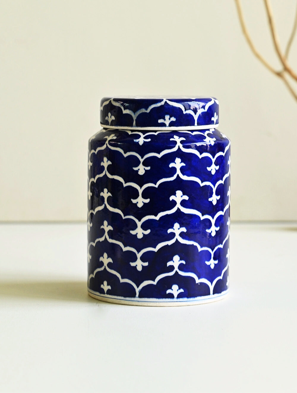 Jaipur Blue Pottery Servingware - Indigo Lattice Storage Jar