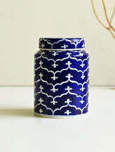Jaipur Blue Pottery Servingware - Indigo Lattice Storage Jar