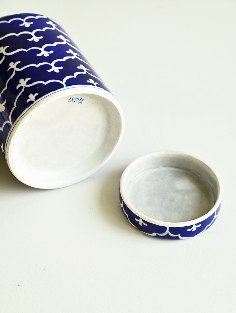 Jaipur Blue Pottery Servingware - Indigo Lattice Storage Jar