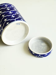 Jaipur Blue Pottery Servingware - Indigo Lattice Storage Jar