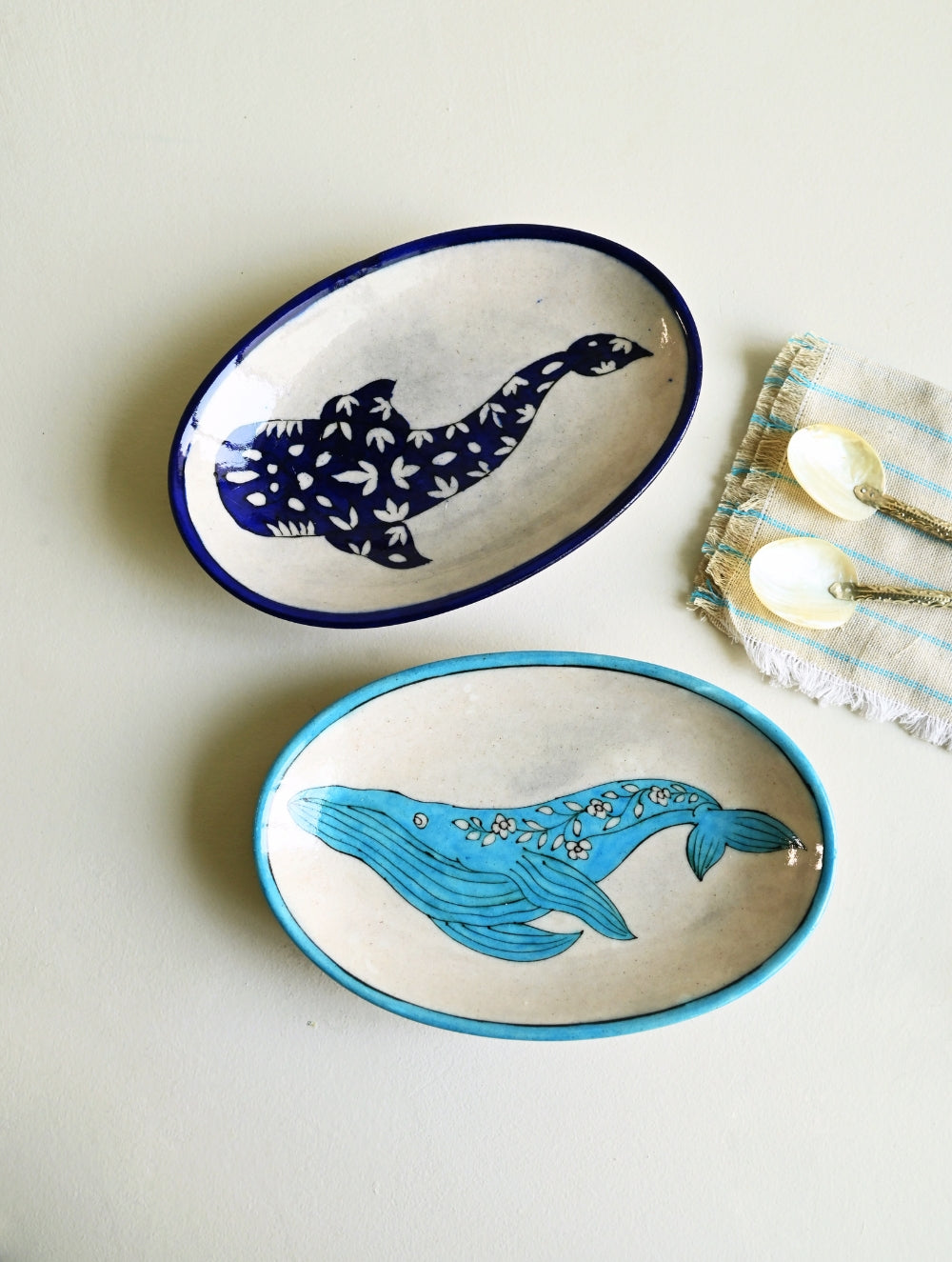 Jaipur Blue Pottery Servingware - Whale Duo Platters (Set of 2)