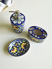Jaipur Blue Pottery Rest Room Vanity Organisers - Persian Garden (Set of 3)