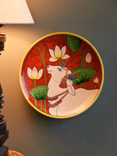 Pichwai Inspired Jaipur Blue Pottery Decorative Plate - Kamal Kamadhenu
