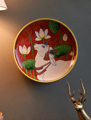 Pichwai Inspired Jaipur Blue Pottery Decorative Plate - Kamal Kamadhenu