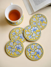 Jaipur Blue Pottery Coaster Set - Floral Vine (Set of 6)