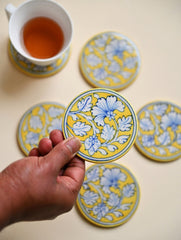 Jaipur Blue Pottery Coaster Set - Floral Vine (Set of 6)