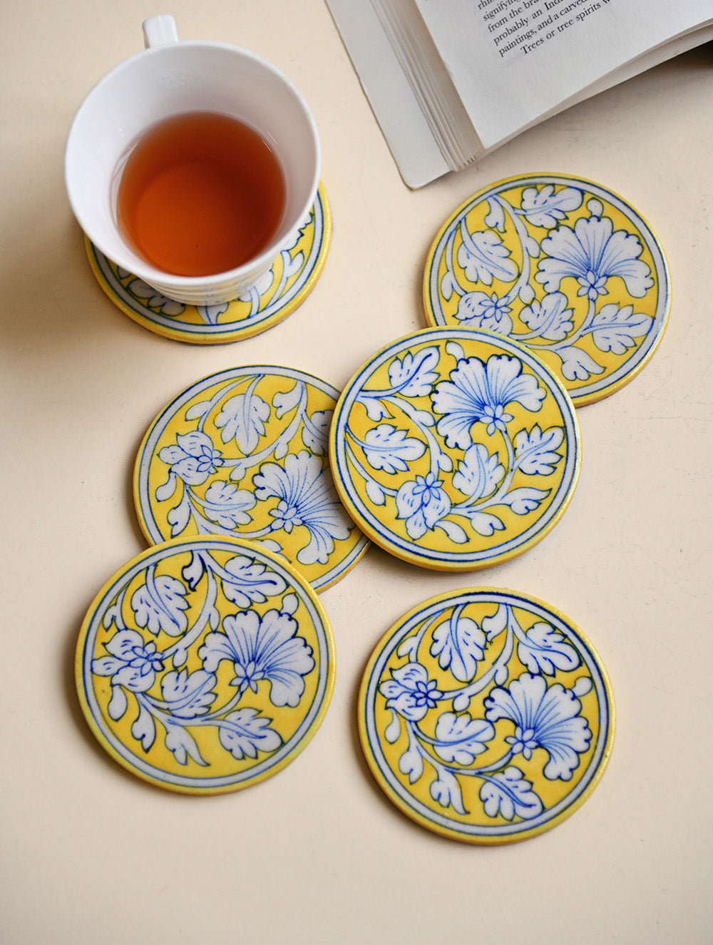 Jaipur Blue Pottery Coaster Set - Floral Vine (Set of 6)