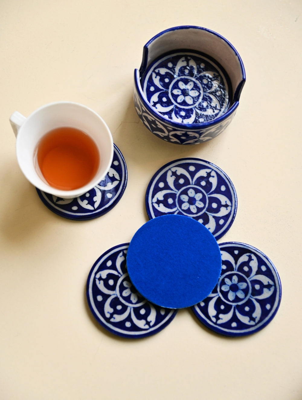 Jaipur Blue Pottery Coaster Set - Indigo Medallion (Set of 6)