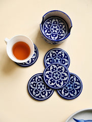 Jaipur Blue Pottery Coaster Set - Indigo Medallion (Set of 6)