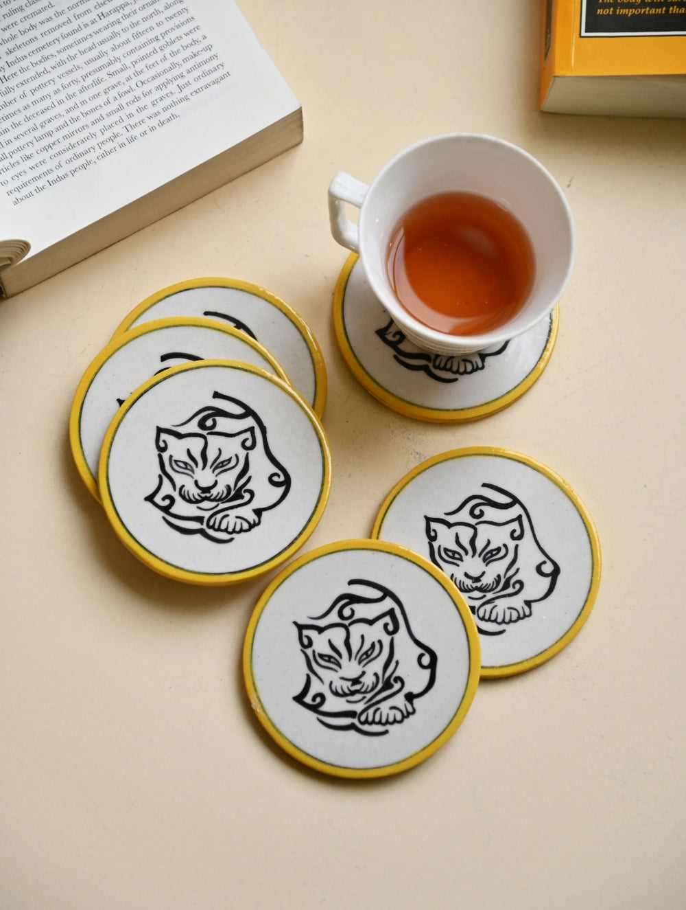 Jaipur Blue Pottery Coaster Set - Tiger Strikes (Set of 6)