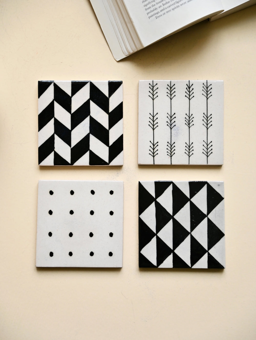 Jaipur Blue Pottery Coaster Set - Monochrome Play (Set of 4)