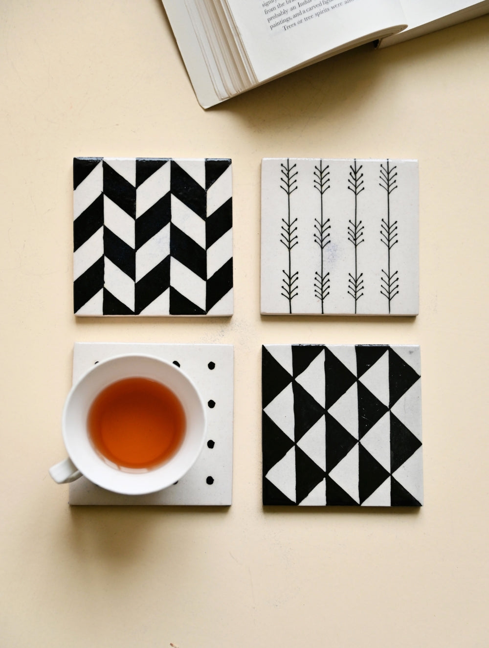 Jaipur Blue Pottery Coaster Set - Monochrome Play (Set of 4)
