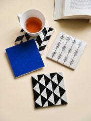 Jaipur Blue Pottery Coaster Set - Monochrome Play (Set of 4)