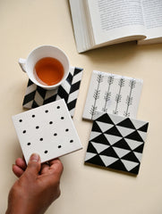 Jaipur Blue Pottery Coaster Set - Monochrome Play (Set of 4)