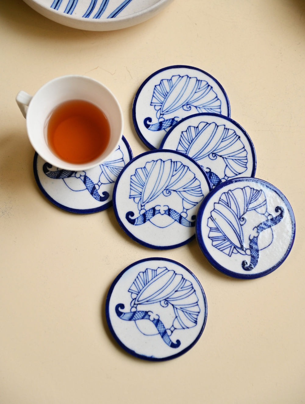 Jaipur Blue Pottery Coaster Set - Royal Turban (Set of 6)