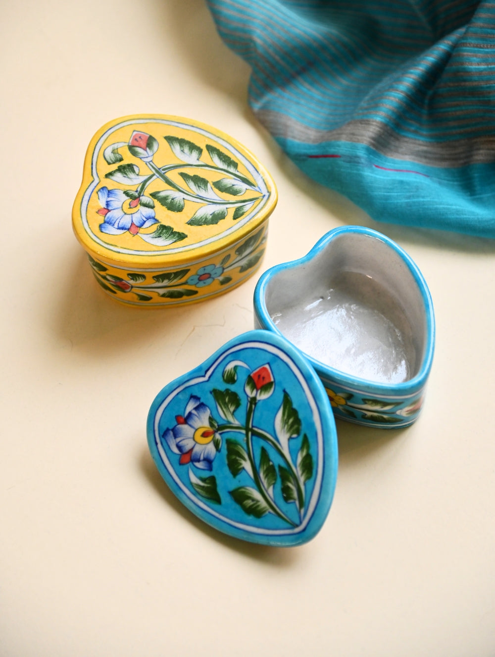 Jaipur Blue Pottery Jewellery Organisers - Bloom Hearts (Set of 2)