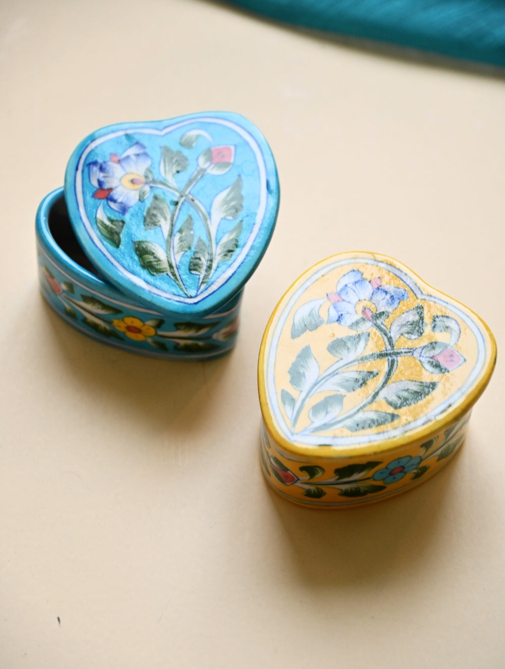 Jaipur Blue Pottery Jewellery Organisers - Bloom Hearts (Set of 2)