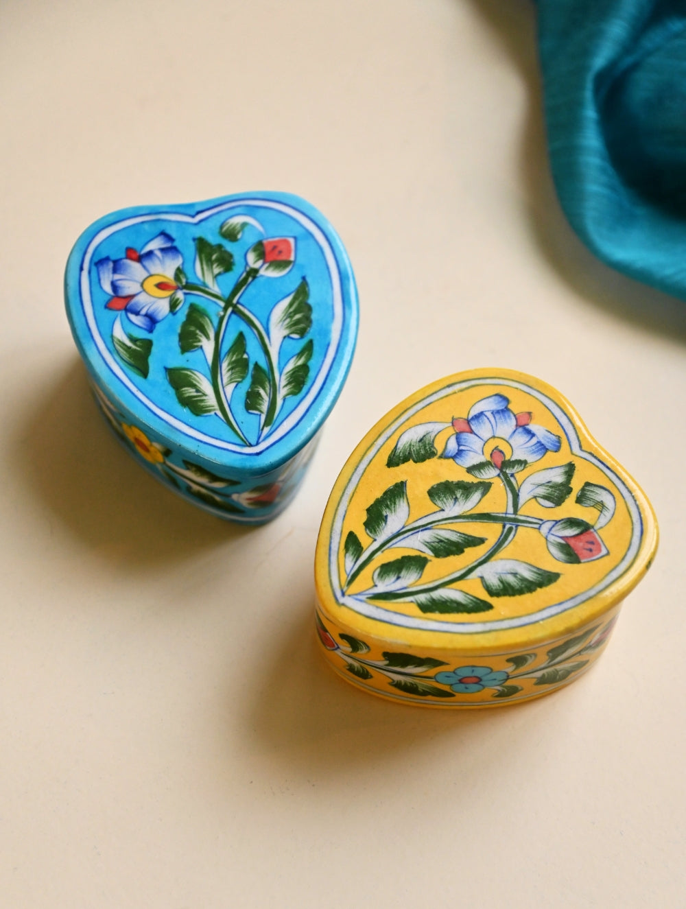 Jaipur Blue Pottery Jewellery Organisers - Bloom Hearts (Set of 2)