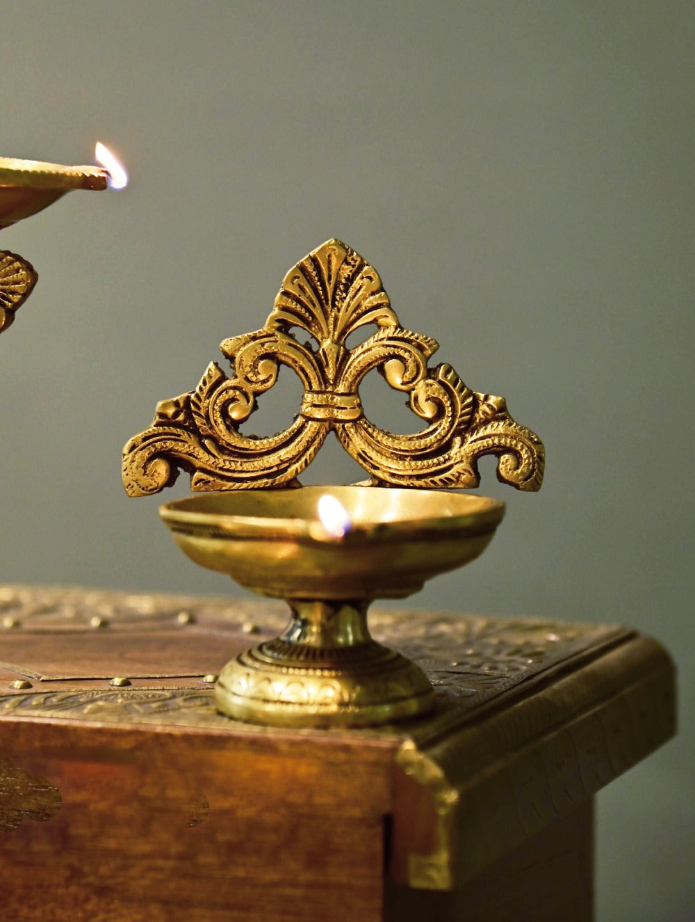 Brass Moulded Ornate Lamp - Shringar Diya