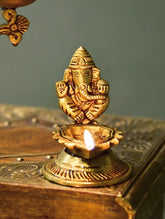 Brass Moulded Ornate Lamp - Gajanan Diya