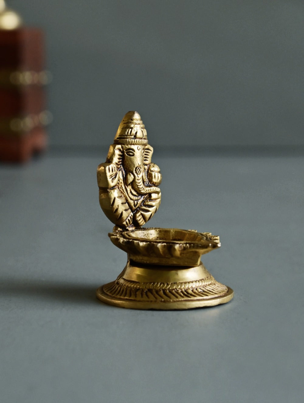 Brass Moulded Ornate Lamp - Gajanan Diya