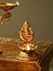 Brass Moulded Ornate Lamp - Gajanan Diya