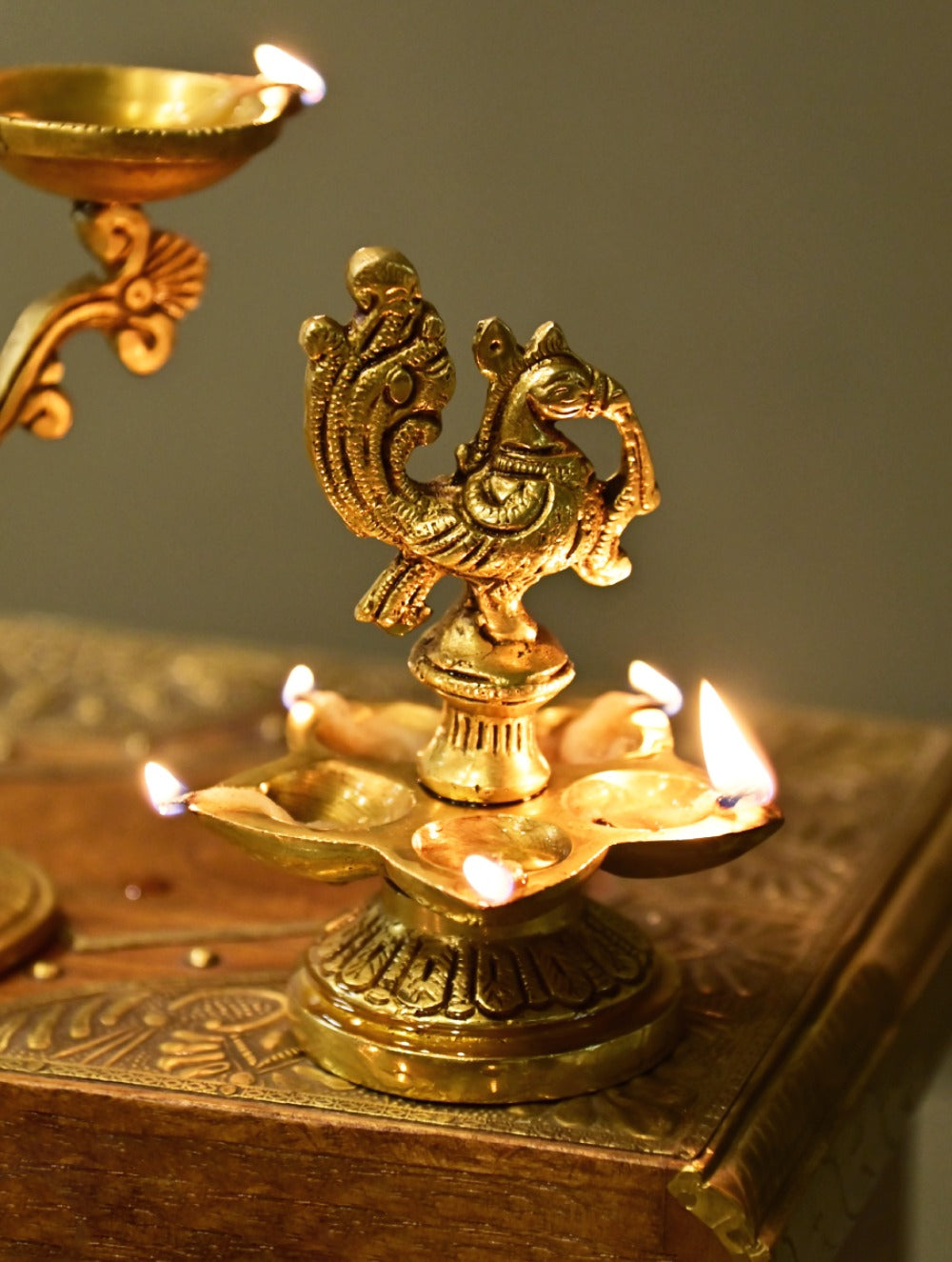 Brass Moulded Ornate Lamp - Panchamukhi Diya