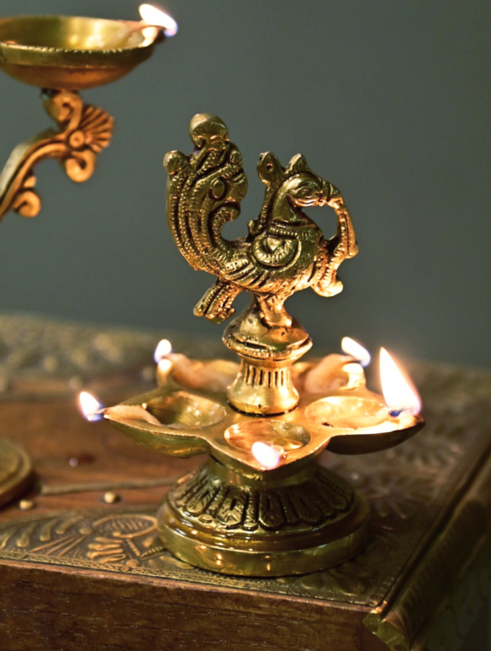 Brass Moulded Ornate Lamp - Panchamukhi Diya