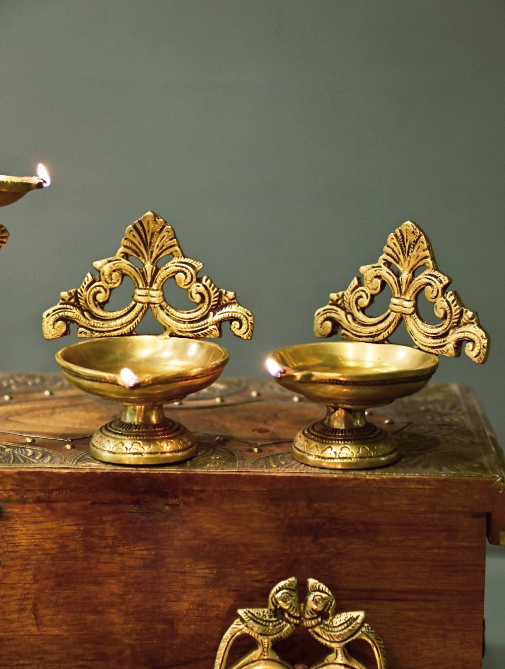 Brass Moulded Ornate Lamp - Shringar Diya (Set of 2)