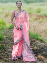 Bengal Weaves. Handwoven Soft Cotton Saree - Blush Meadow